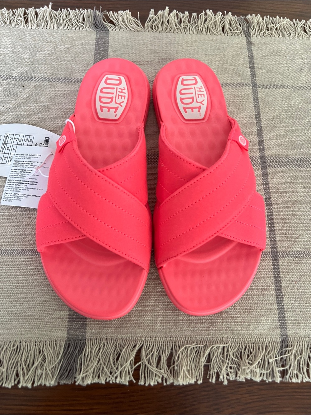 Hey Dude Coral Pink Crisscross Slide Sandals